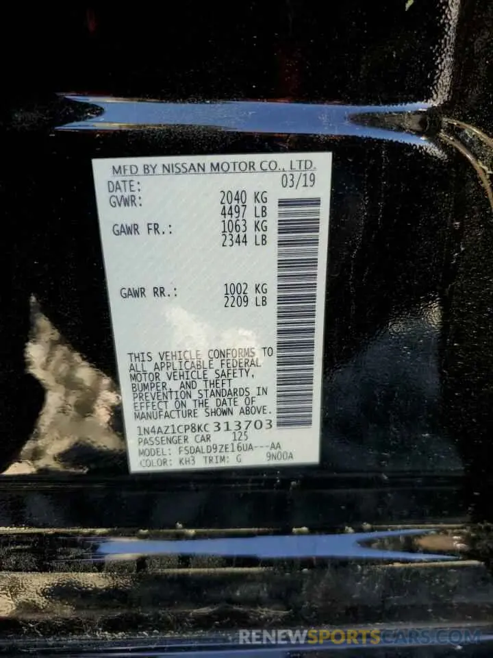 12 Photograph of a damaged car 1N4AZ1CP8KC313703 NISSAN LEAF 2019