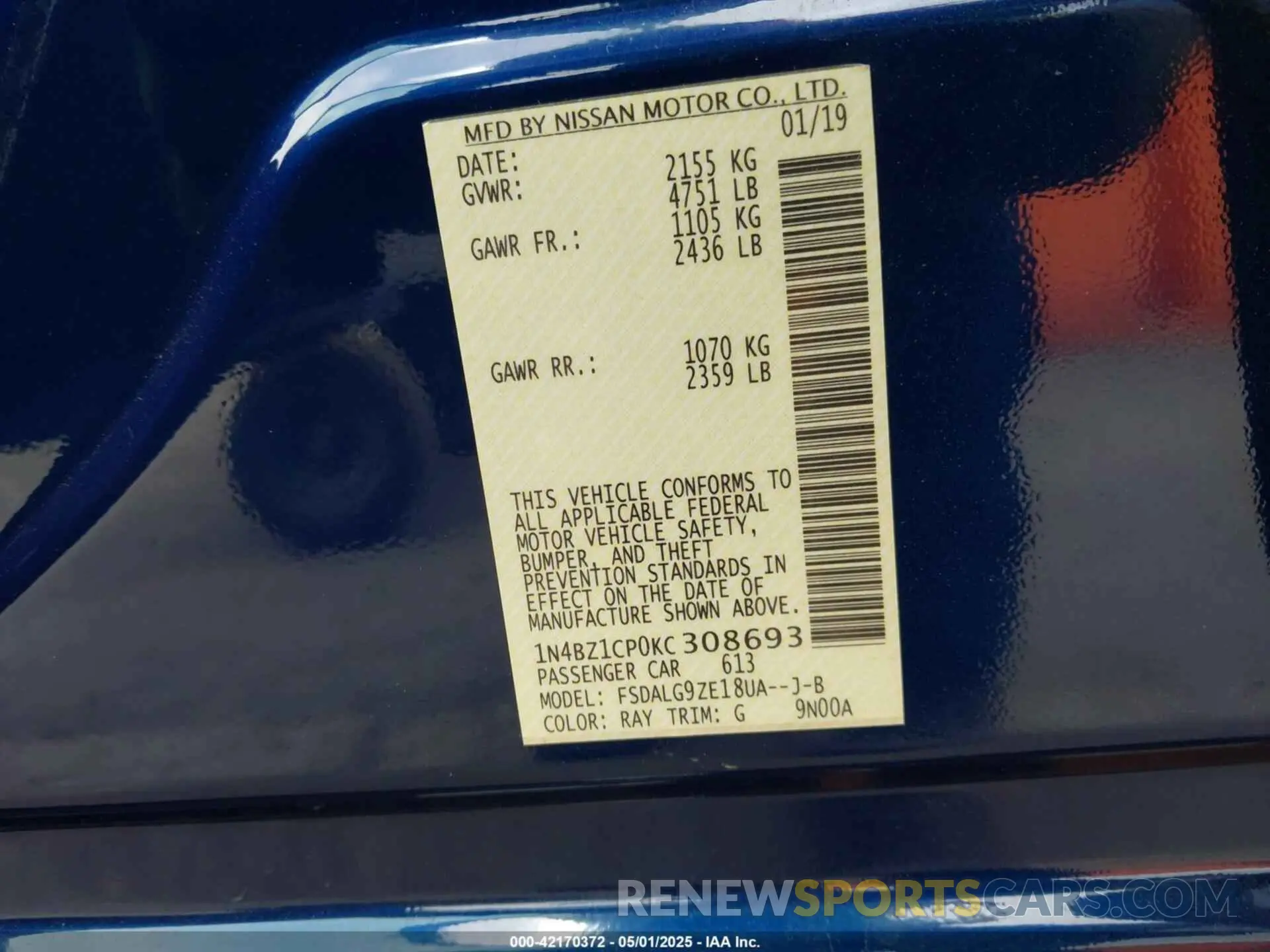 9 Photograph of a damaged car 1N4BZ1CP0KC308693 NISSAN LEAF 2019