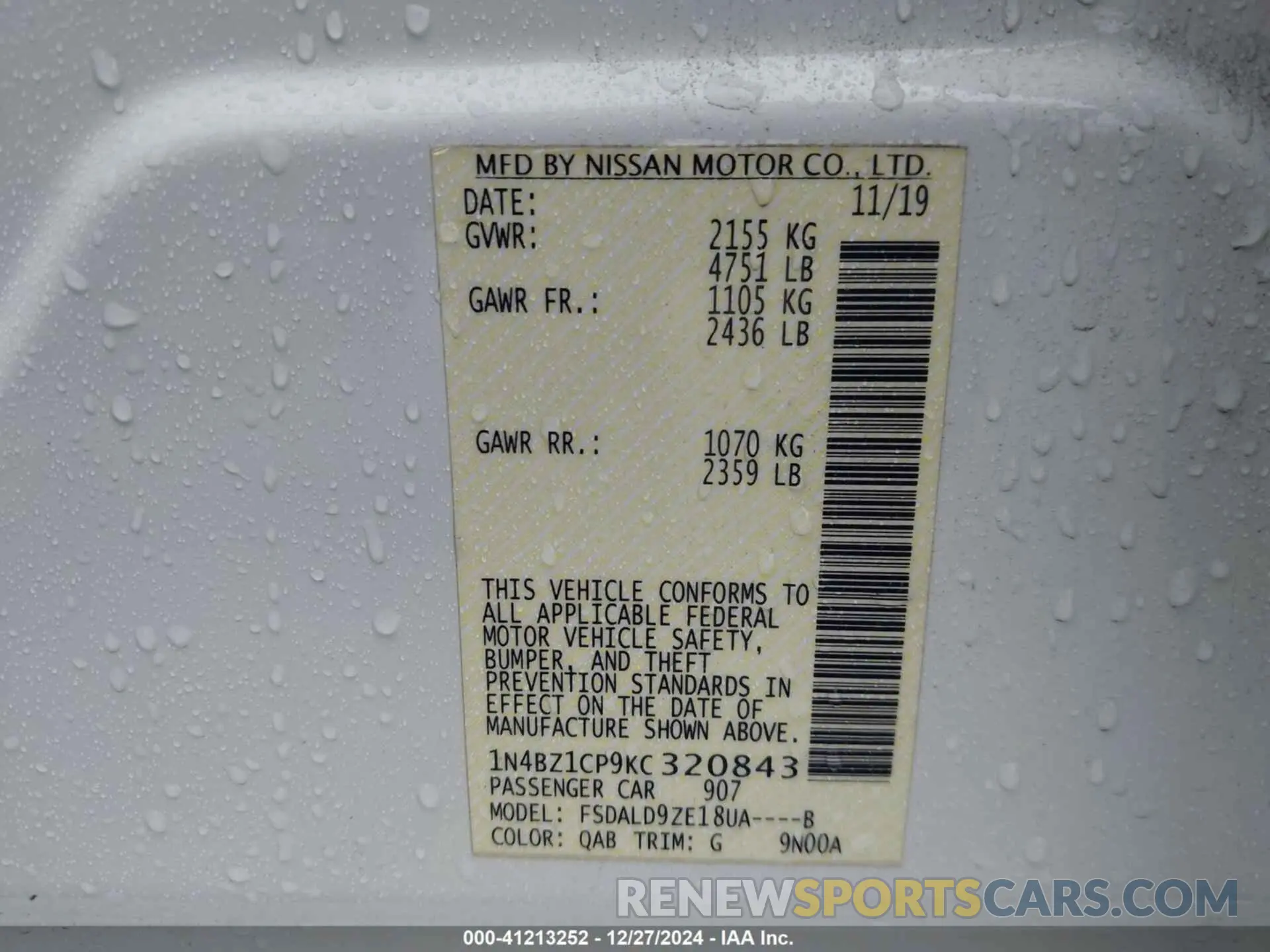 9 Photograph of a damaged car 1N4BZ1CP9KC320843 NISSAN LEAF 2019