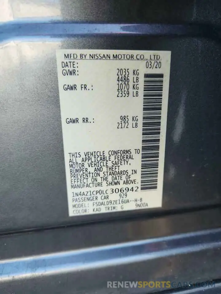 13 Photograph of a damaged car 1N4AZ1CP0LC306942 NISSAN LEAF 2020
