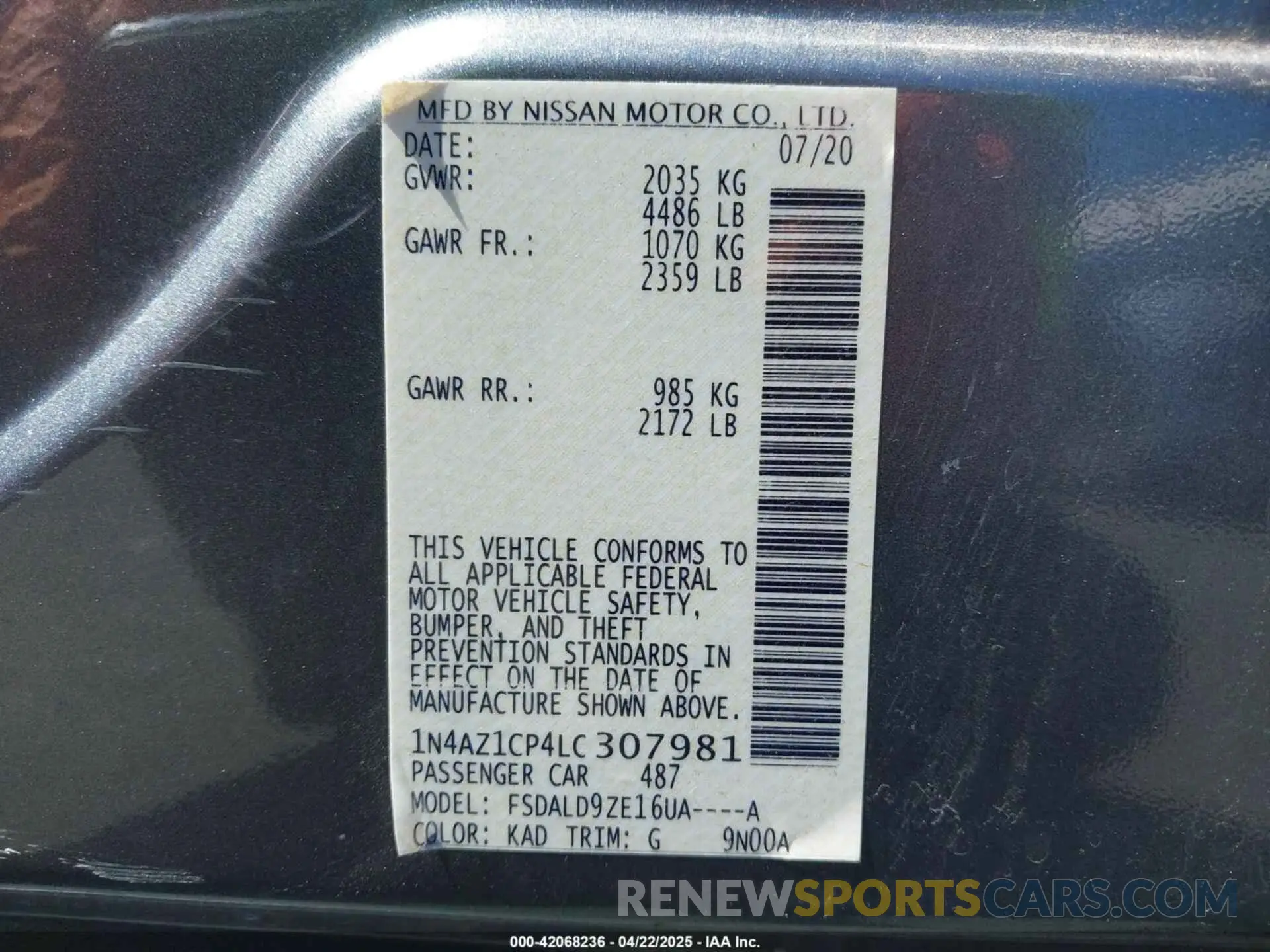 9 Photograph of a damaged car 1N4AZ1CP4LC307981 NISSAN LEAF 2020
