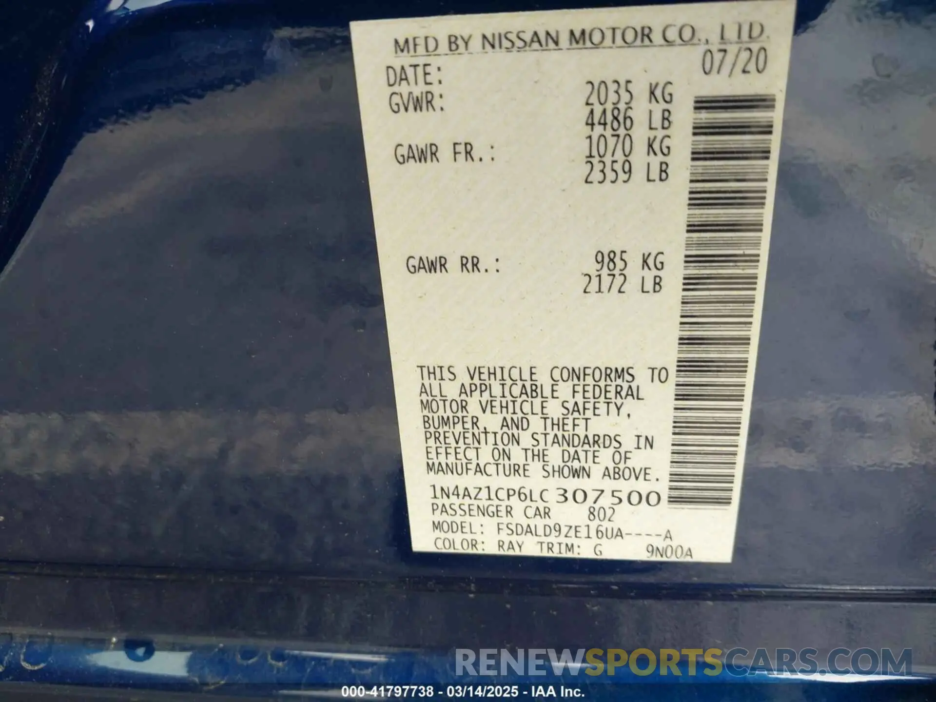 9 Photograph of a damaged car 1N4AZ1CP6LC307500 NISSAN LEAF 2020