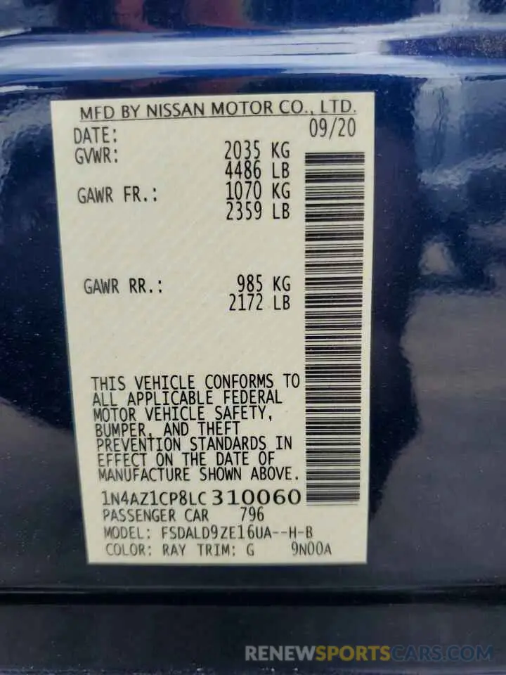 13 Photograph of a damaged car 1N4AZ1CP8LC310060 NISSAN LEAF 2020