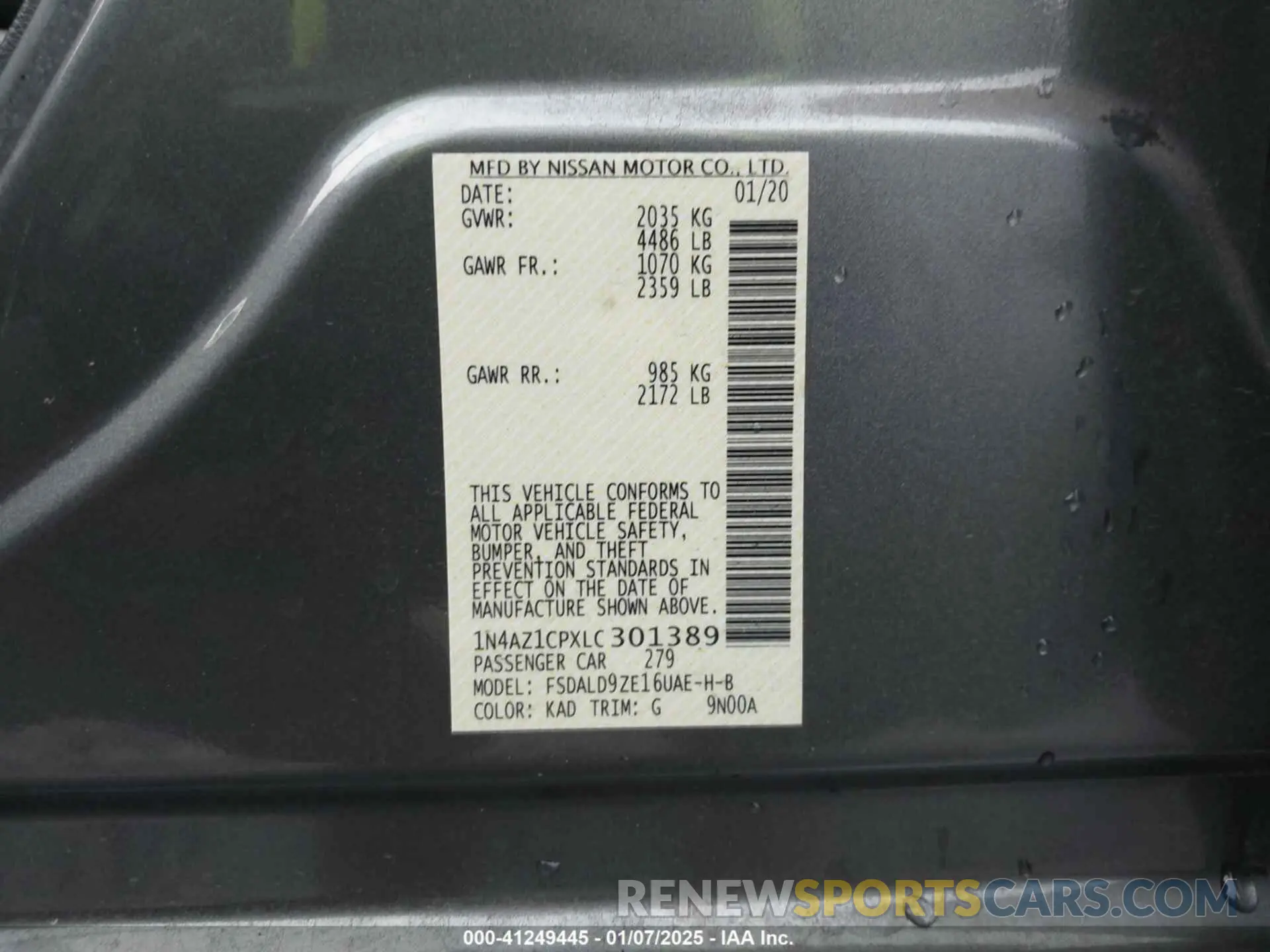 9 Photograph of a damaged car 1N4AZ1CPXLC301389 NISSAN LEAF 2020