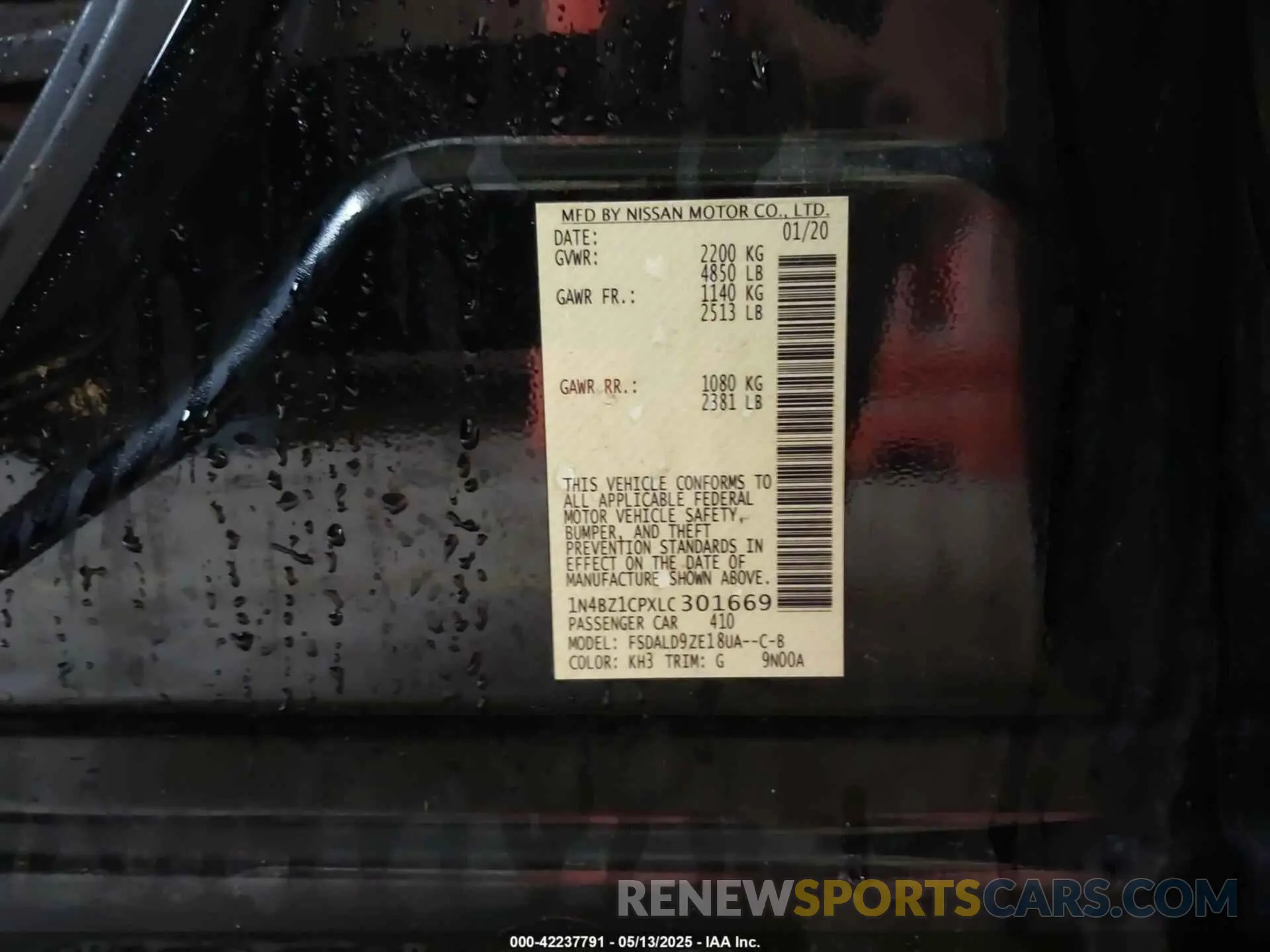 9 Photograph of a damaged car 1N4BZ1CPXLC301669 NISSAN LEAF 2020