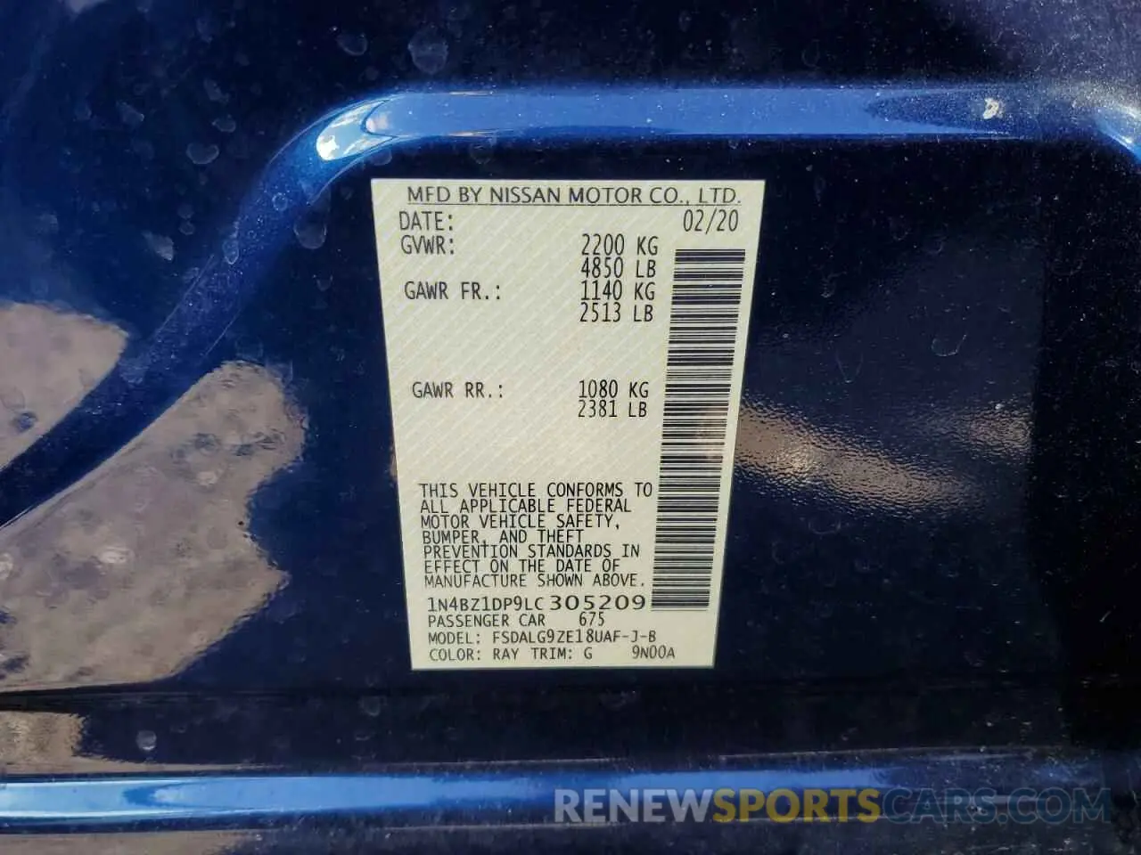 14 Photograph of a damaged car 1N4BZ1DP9LC305209 NISSAN LEAF 2020