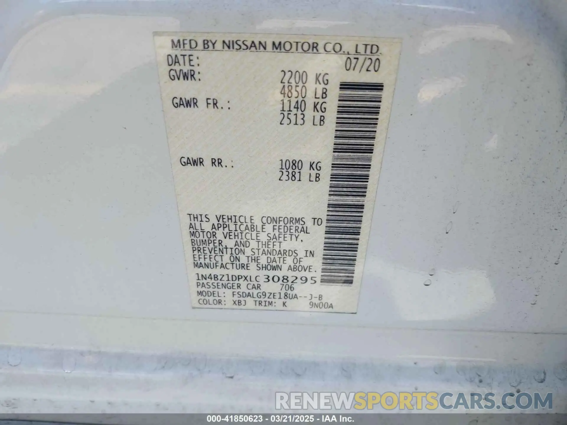 9 Photograph of a damaged car 1N4BZ1DPXLC308295 NISSAN LEAF 2020