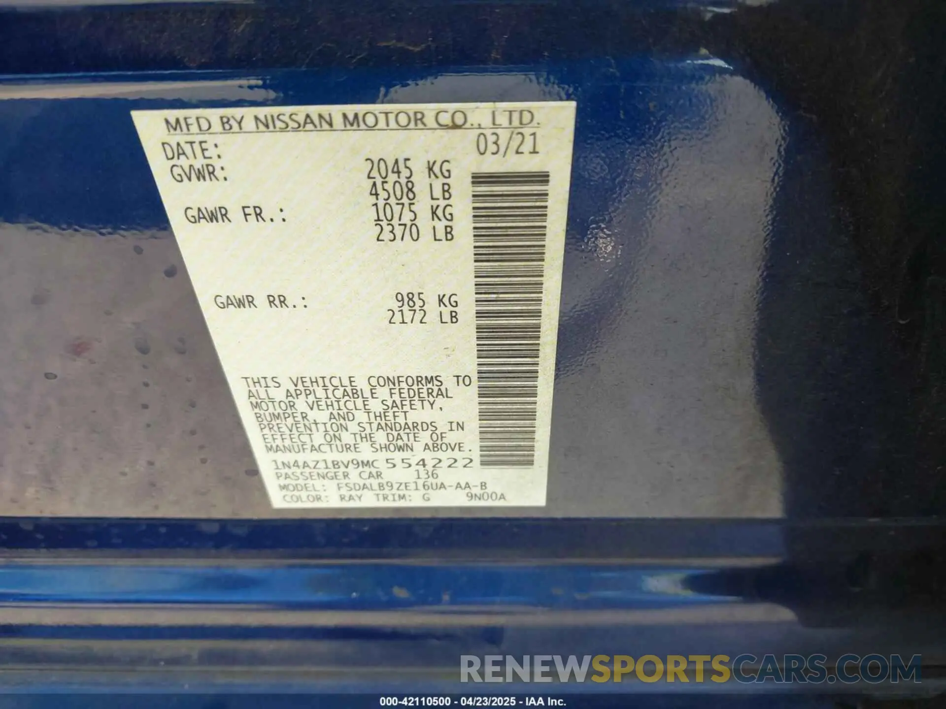9 Photograph of a damaged car 1N4AZ1BV9MC554222 NISSAN LEAF 2021