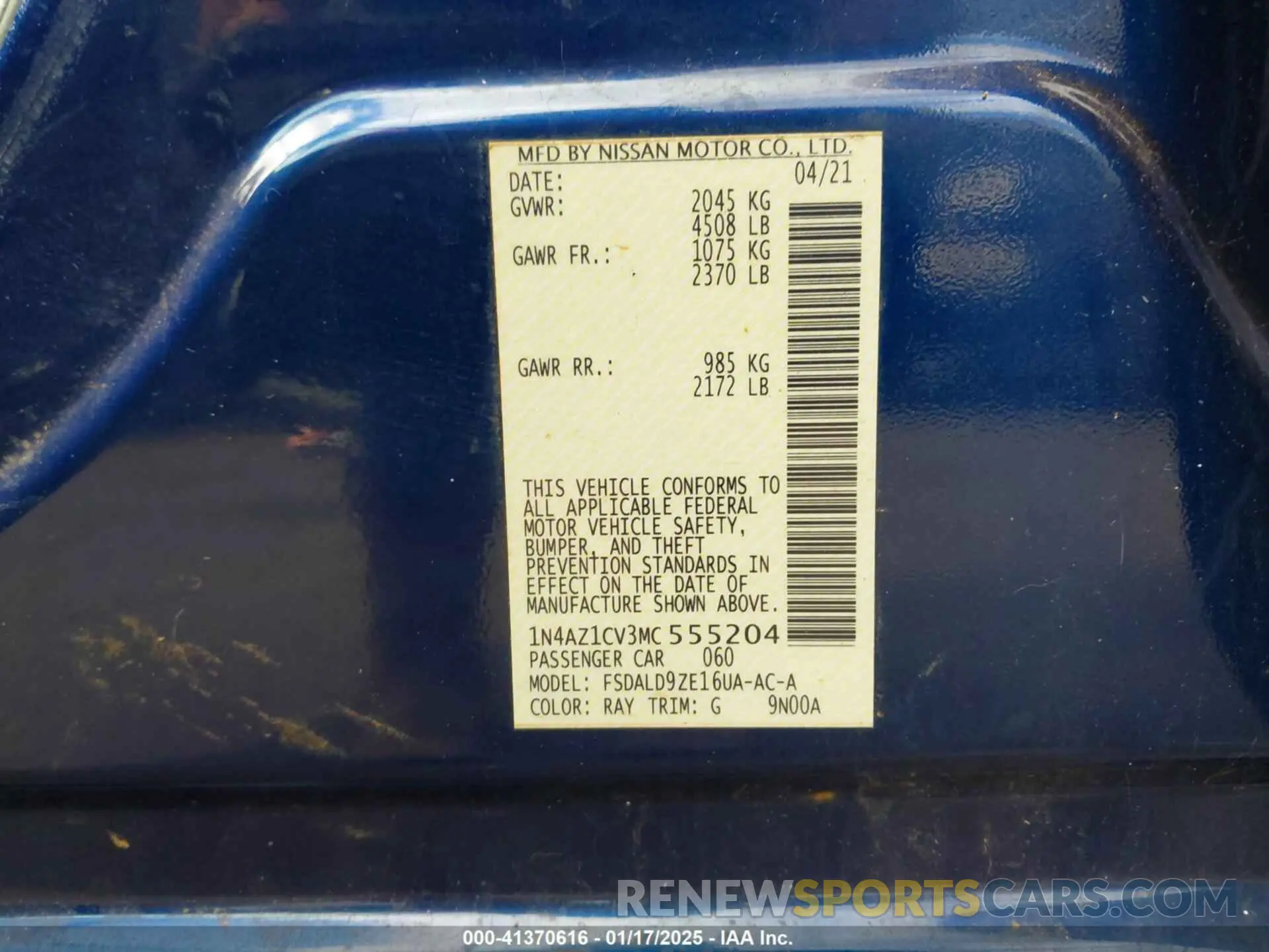 9 Photograph of a damaged car 1N4AZ1CV3MC555204 NISSAN LEAF 2021