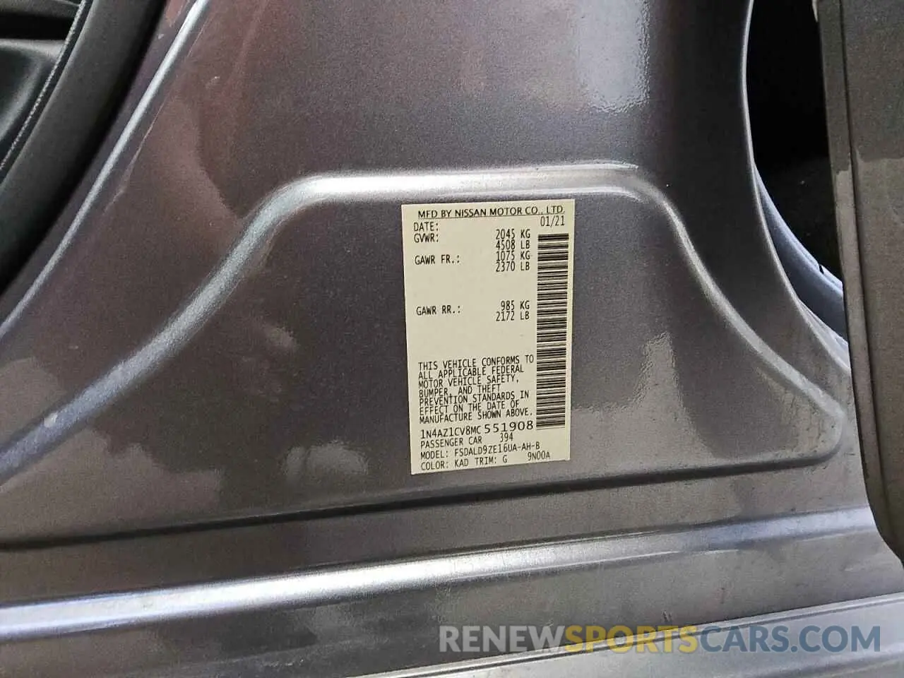 12 Photograph of a damaged car 1N4AZ1CV8MC551908 NISSAN LEAF 2021