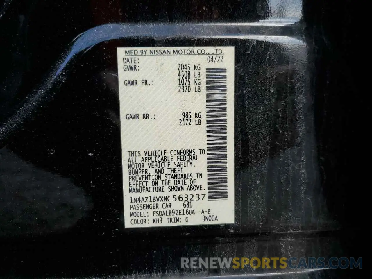 16 Photograph of a damaged car 1N4AZ1BVXNC563237 NISSAN LEAF 2022