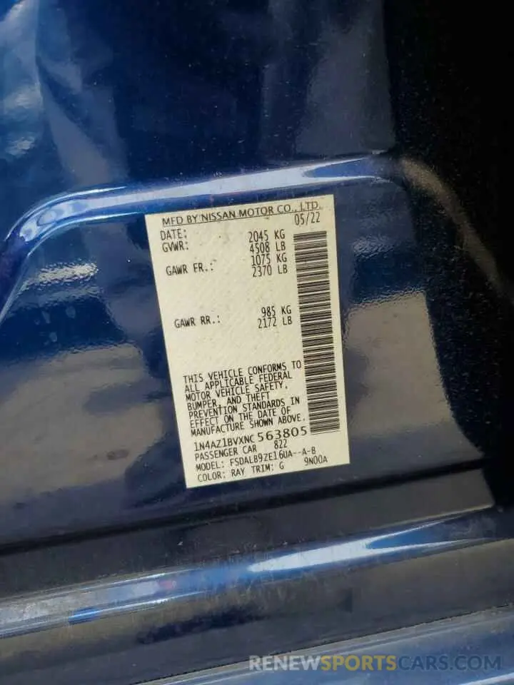 13 Photograph of a damaged car 1N4AZ1BVXNC563805 NISSAN LEAF 2022