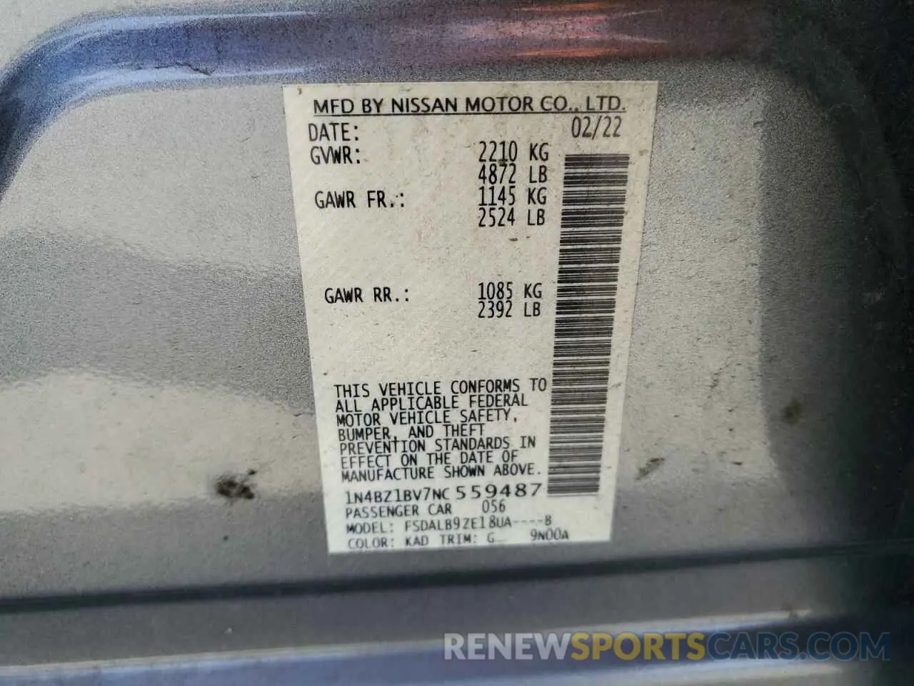 12 Photograph of a damaged car 1N4BZ1BV7NC559487 NISSAN LEAF 2022