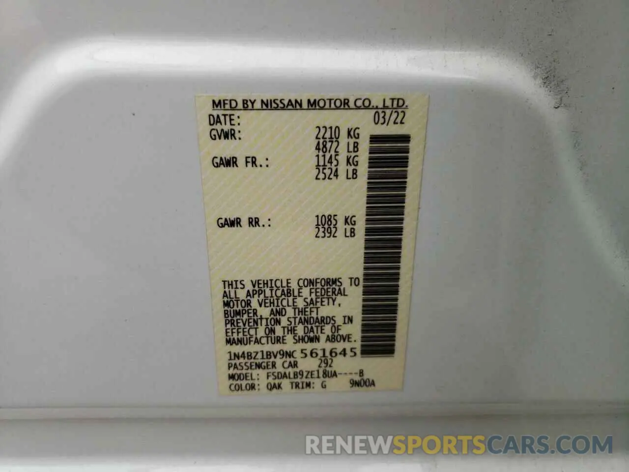12 Photograph of a damaged car 1N4BZ1BV9NC561645 NISSAN LEAF 2022