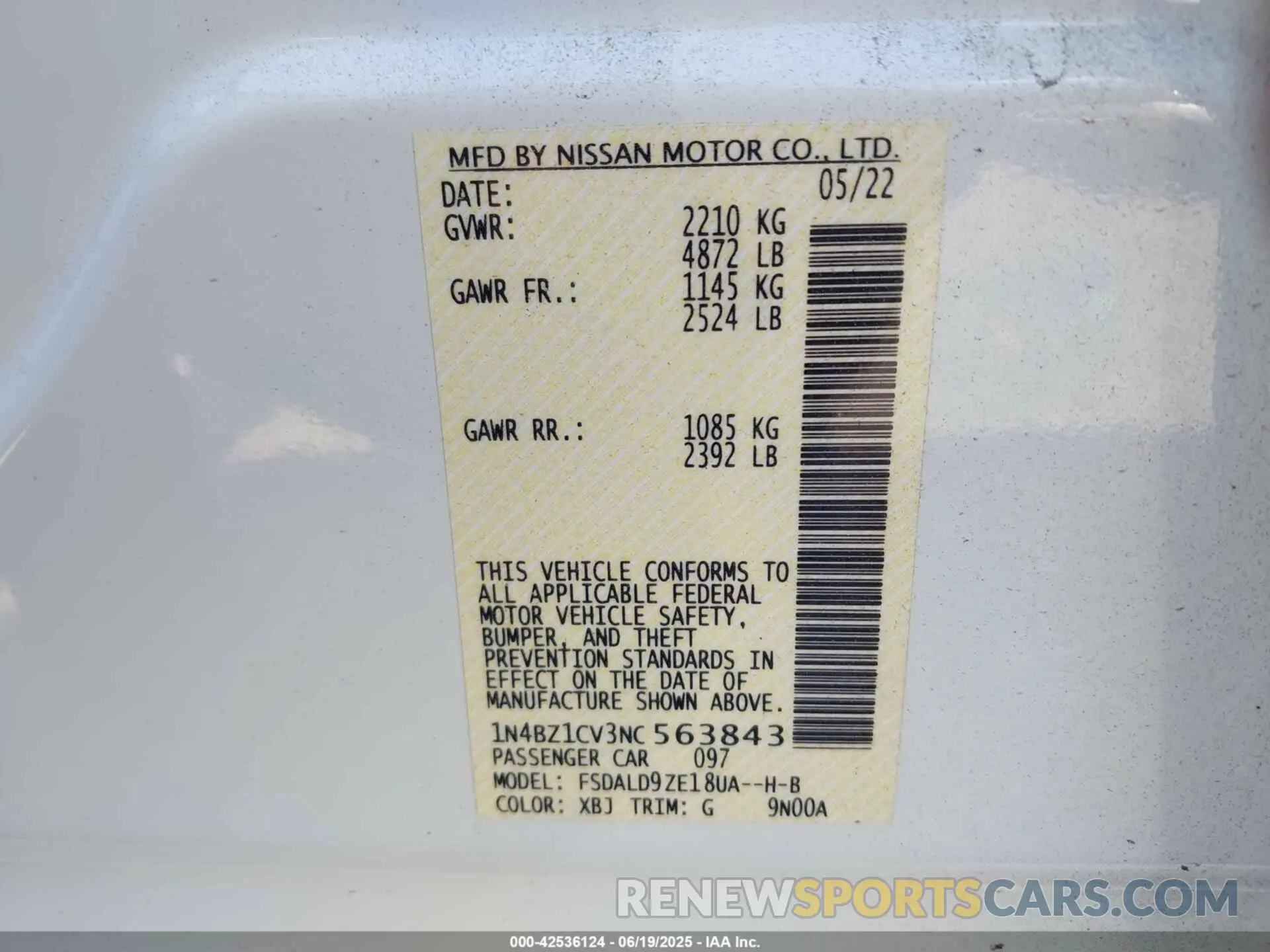 9 Photograph of a damaged car 1N4BZ1CV3NC563843 NISSAN LEAF 2022