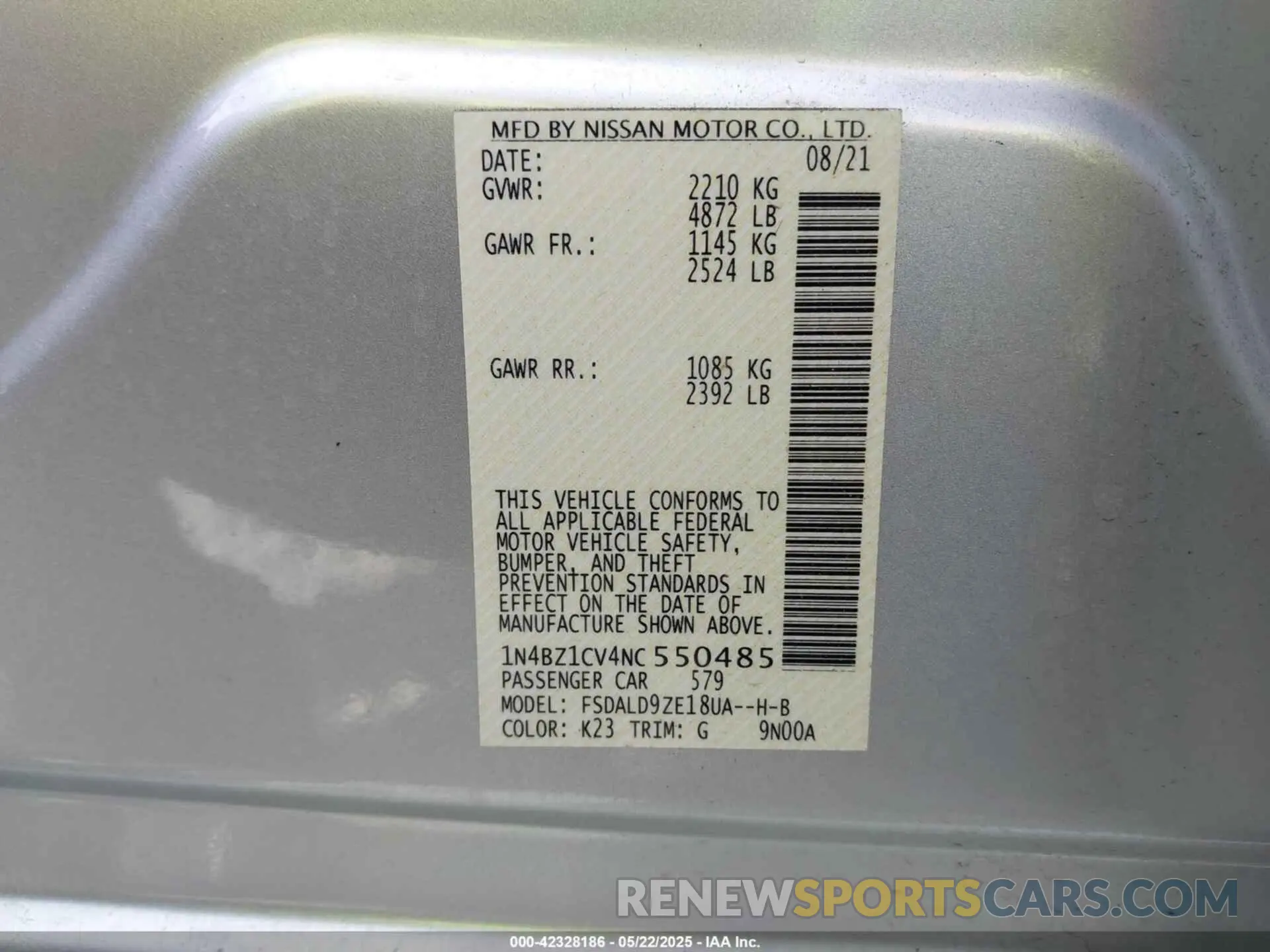 9 Photograph of a damaged car 1N4BZ1CV4NC550485 NISSAN LEAF 2022