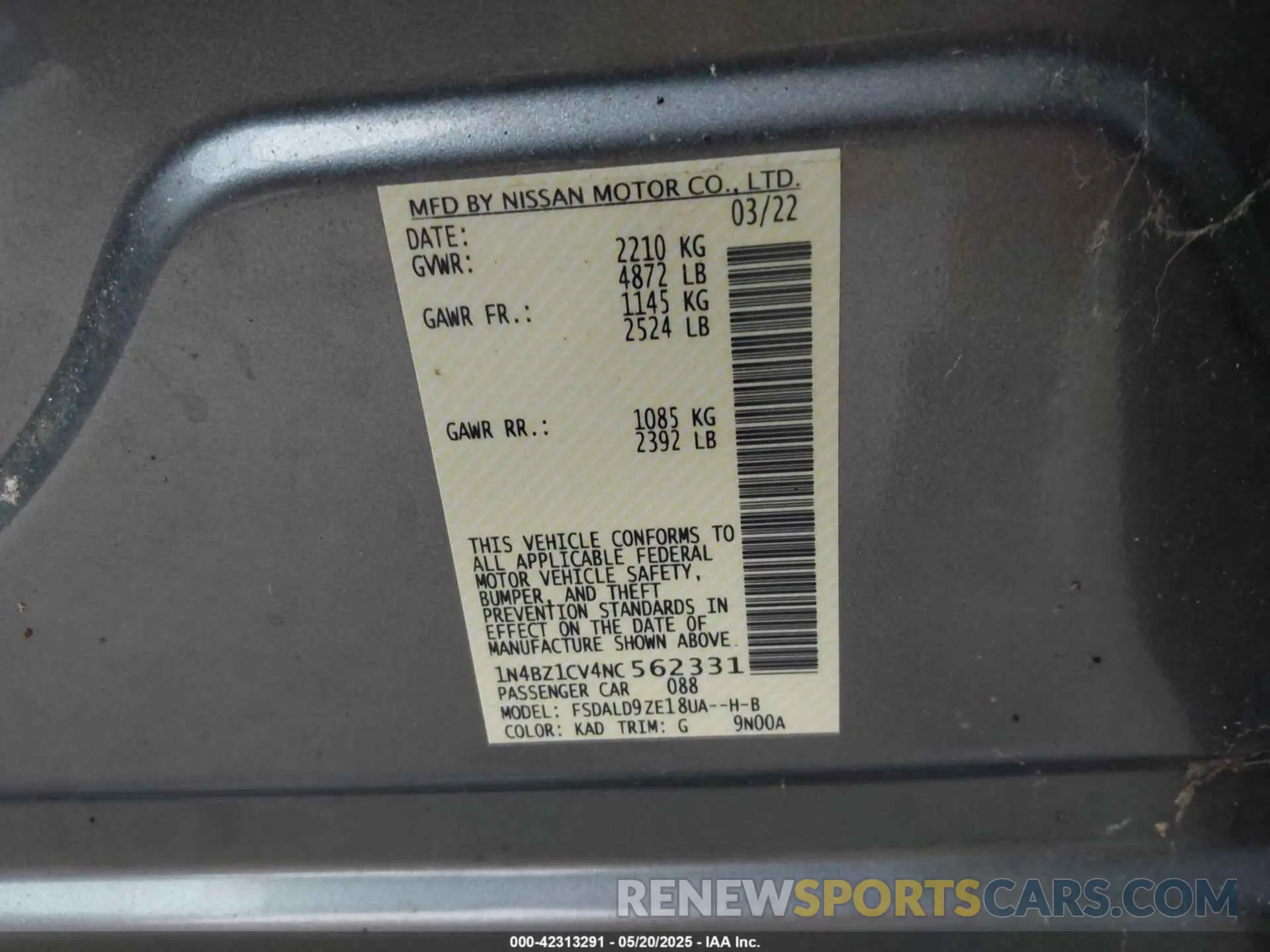 9 Photograph of a damaged car 1N4BZ1CV4NC562331 NISSAN LEAF 2022