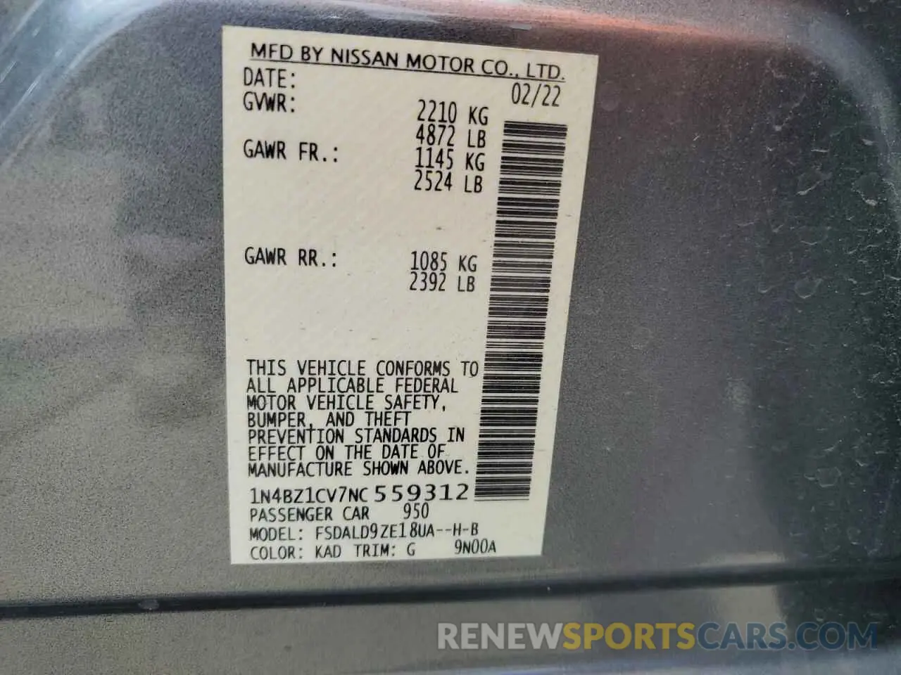 12 Photograph of a damaged car 1N4BZ1CV7NC559312 NISSAN LEAF 2022