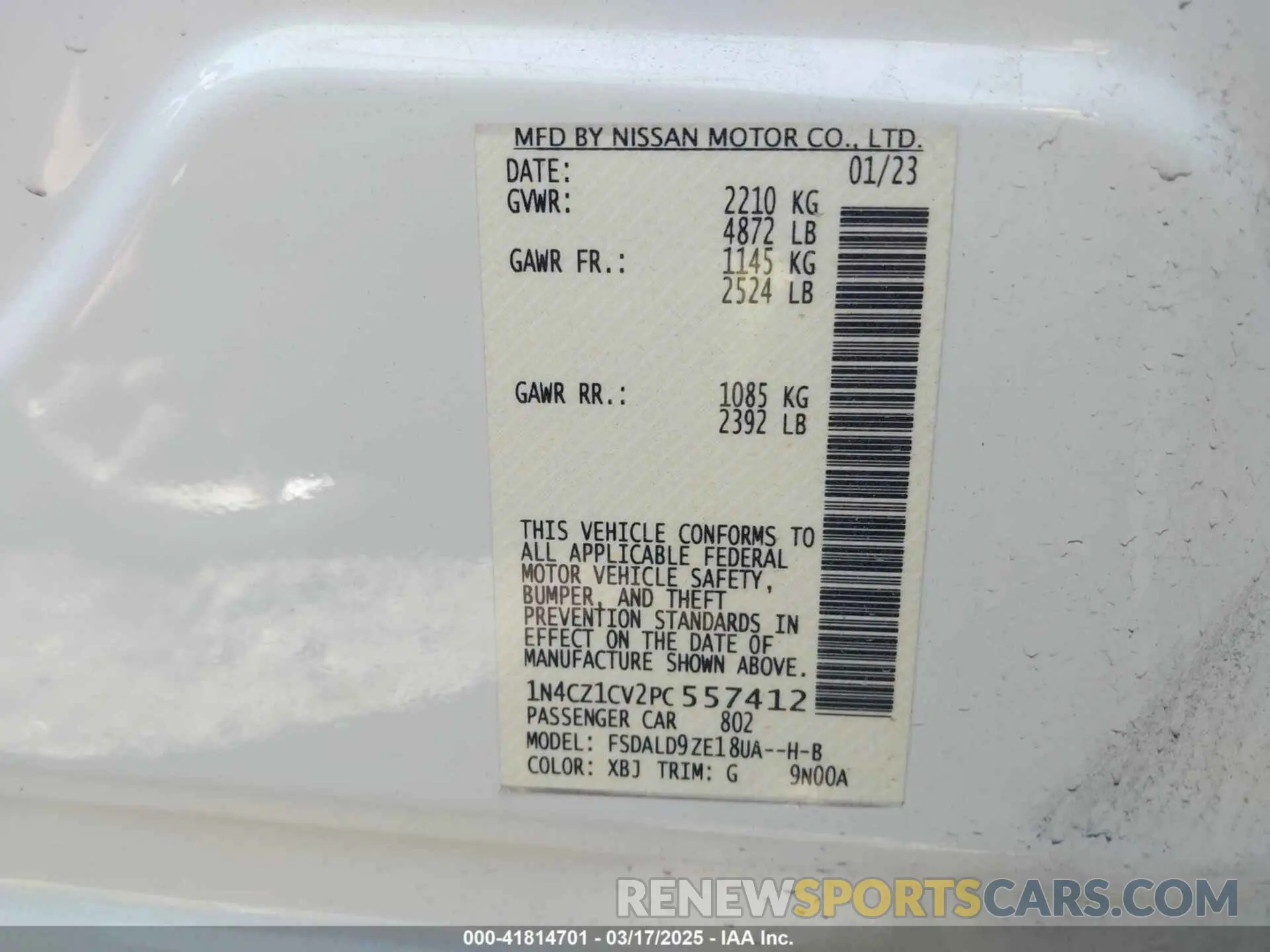 9 Photograph of a damaged car 1N4CZ1CV2PC557412 NISSAN LEAF 2023