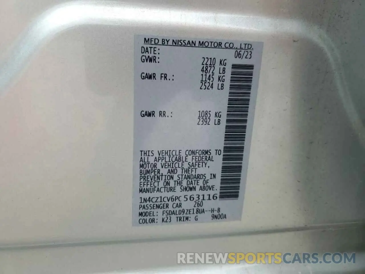 14 Photograph of a damaged car 1N4CZ1CV6PC563116 NISSAN LEAF 2023