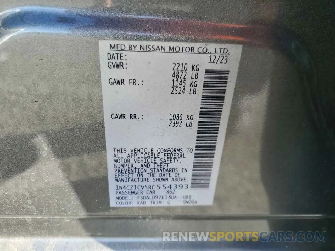 14 Photograph of a damaged car 1N4CZ1CV5RC554393 NISSAN LEAF 2024