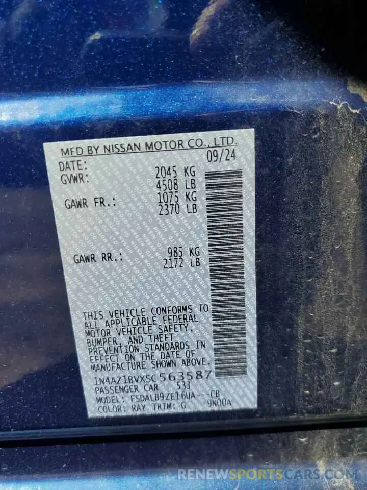 12 Photograph of a damaged car 1N4AZ1BVXSC563587 NISSAN LEAF 2025