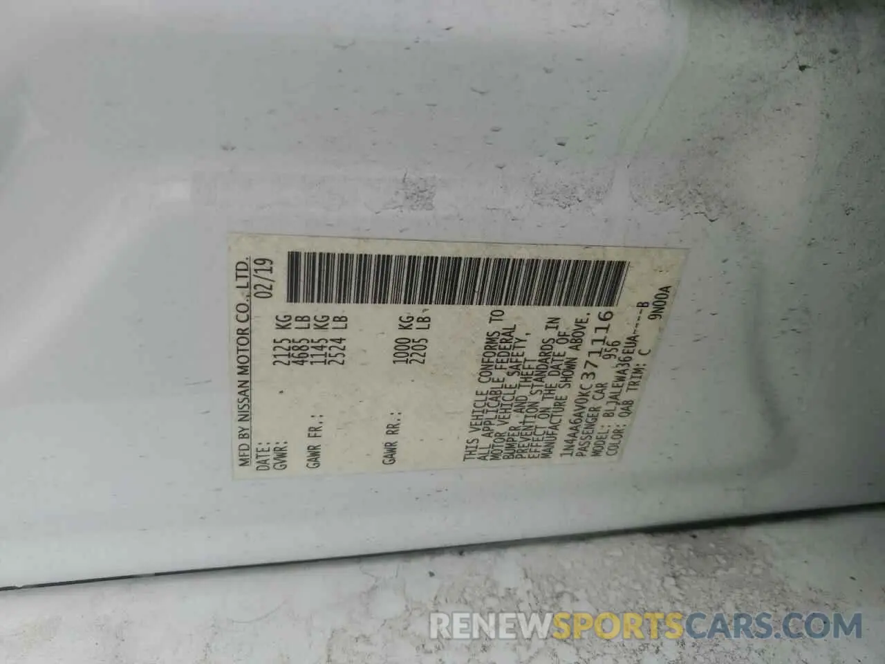 12 Photograph of a damaged car 1N4AA6AV0KC371116 NISSAN MAXIMA 2019
