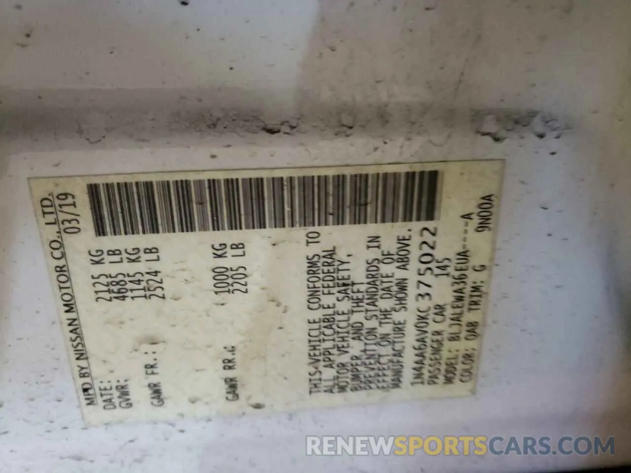 15 Photograph of a damaged car 1N4AA6AV0KC375022 NISSAN MAXIMA 2019