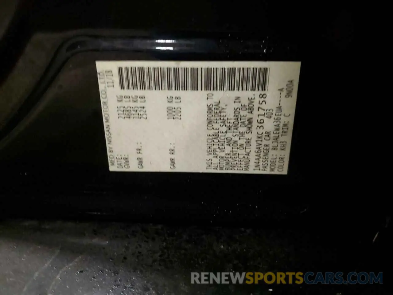 12 Photograph of a damaged car 1N4AA6AV1KC361758 NISSAN MAXIMA 2019