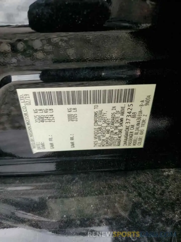 12 Photograph of a damaged car 1N4AA6AV1KC373425 NISSAN MAXIMA 2019