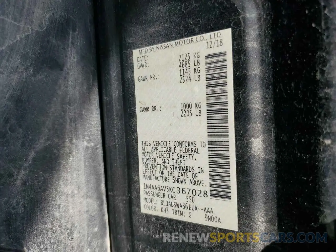 14 Photograph of a damaged car 1N4AA6AV5KC367028 NISSAN MAXIMA 2019