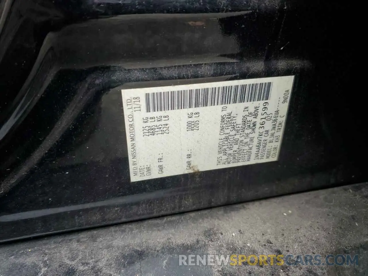 12 Photograph of a damaged car 1N4AA6AV7KC361599 NISSAN MAXIMA 2019