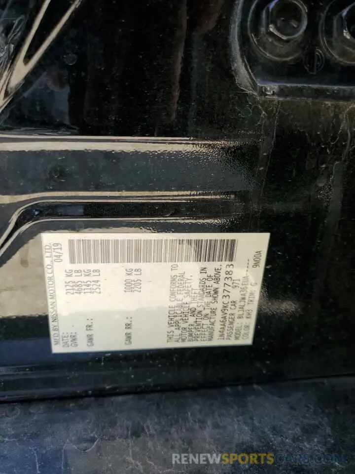 12 Photograph of a damaged car 1N4AA6AV9KC377383 NISSAN MAXIMA 2019