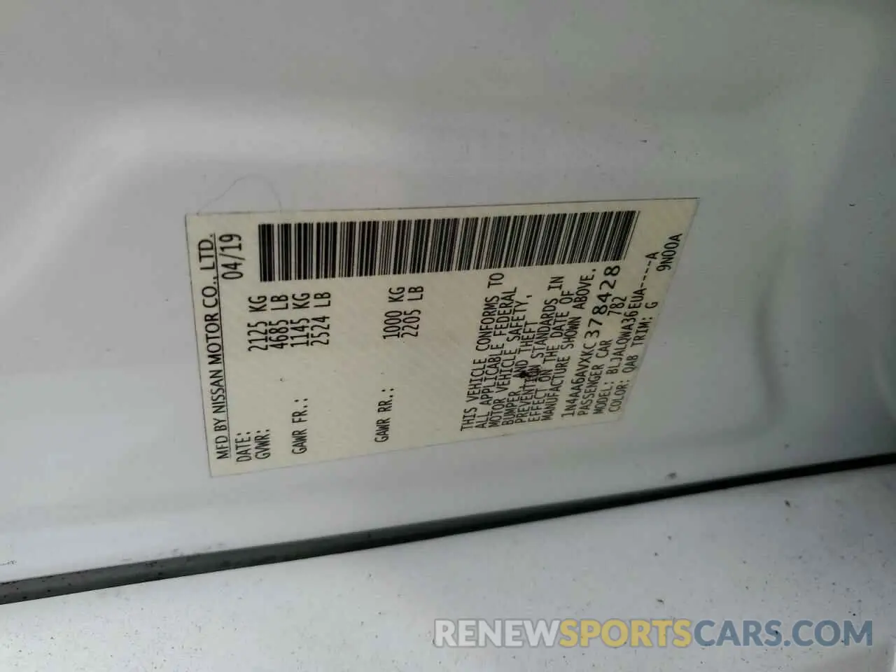 12 Photograph of a damaged car 1N4AA6AVXKC378428 NISSAN MAXIMA 2019