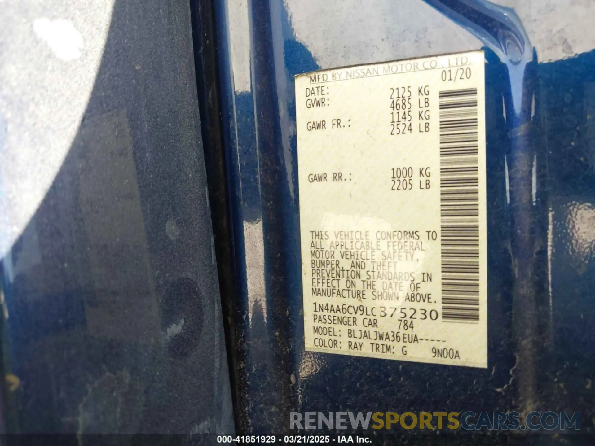 9 Photograph of a damaged car 1N4AA6CV9LC375230 NISSAN MAXIMA 2020