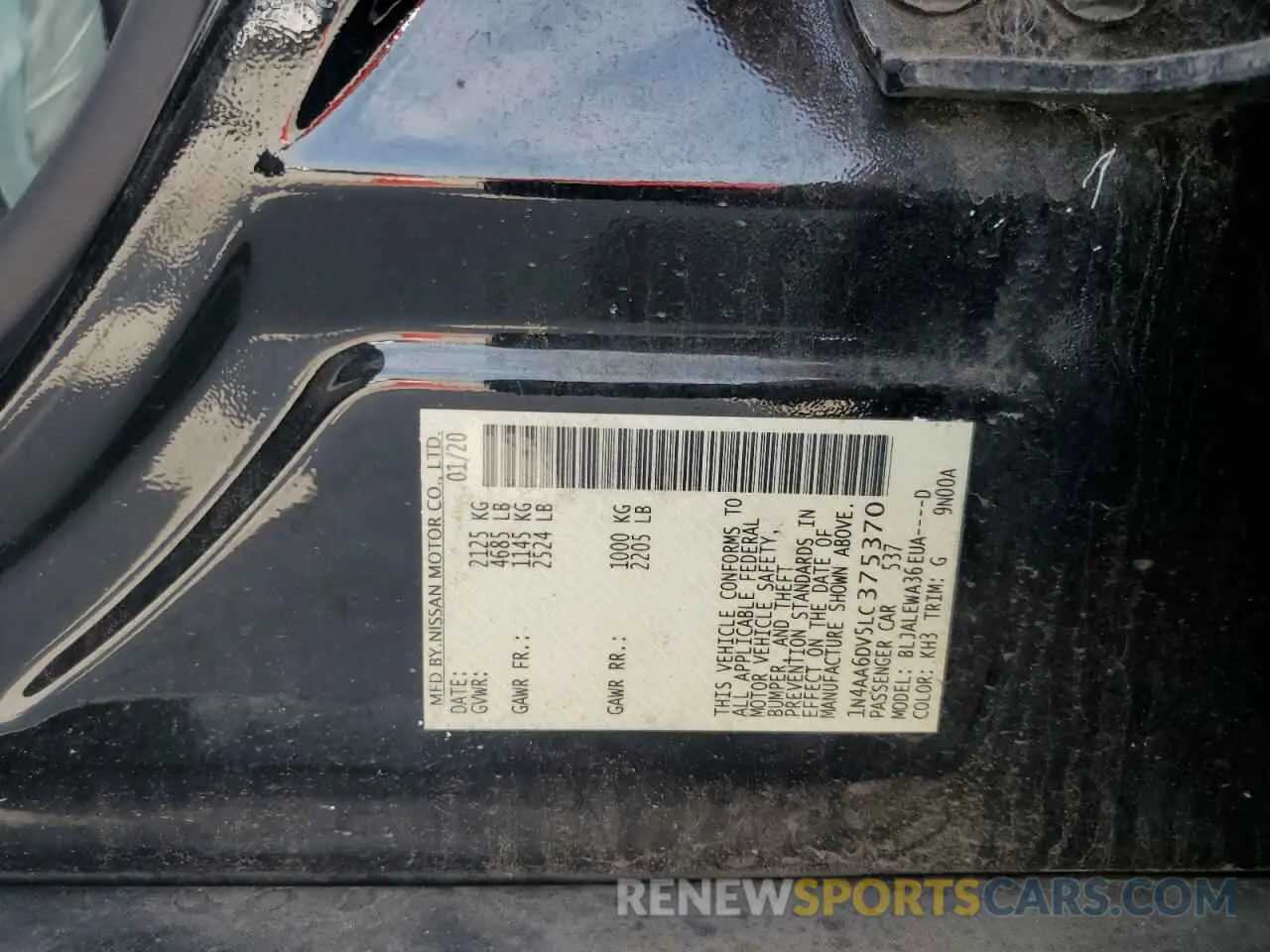 13 Photograph of a damaged car 1N4AA6DV5LC375370 NISSAN MAXIMA 2020