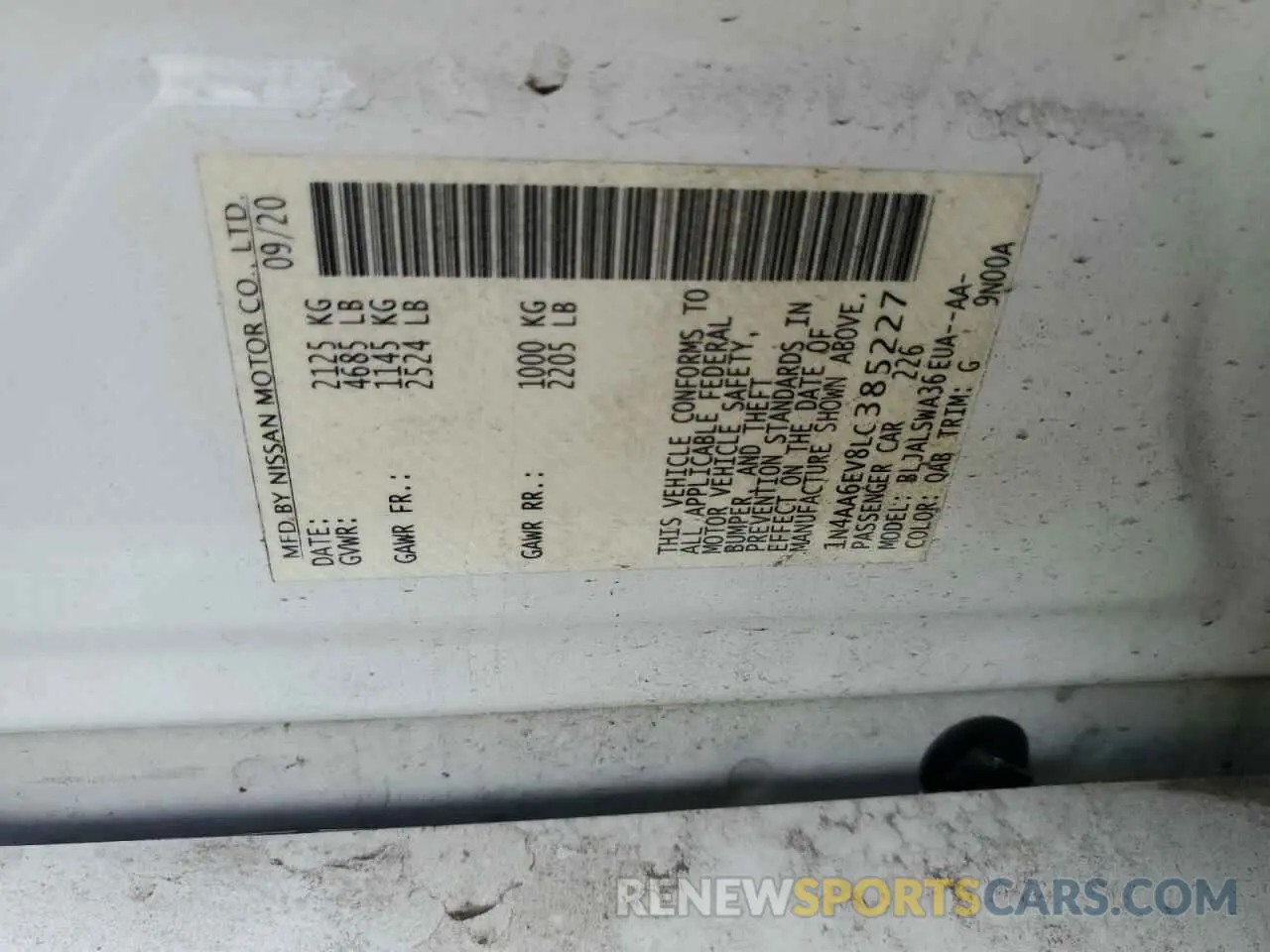 12 Photograph of a damaged car 1N4AA6EV8LC385227 NISSAN MAXIMA 2020