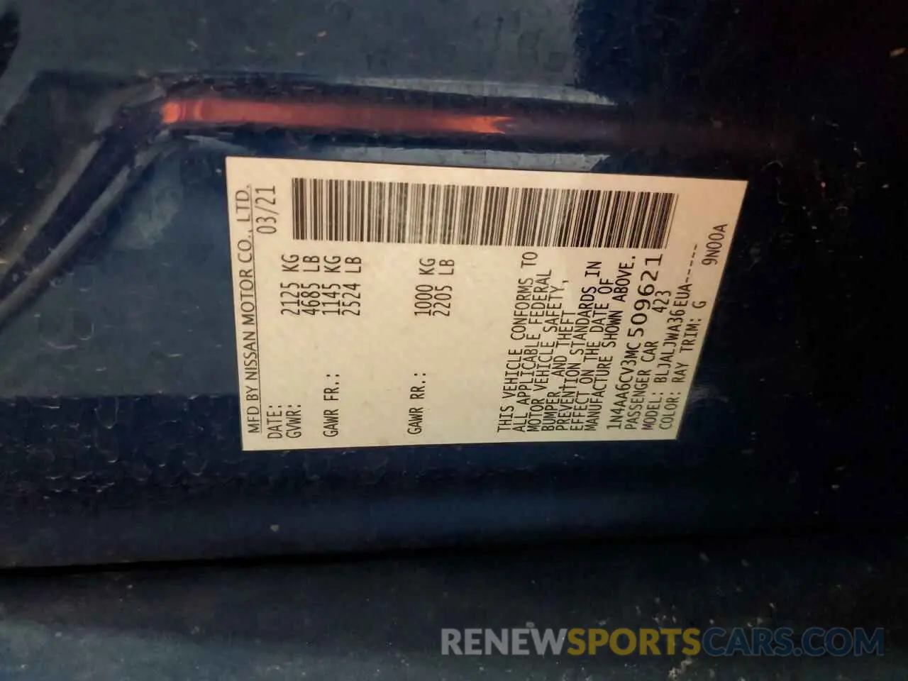 12 Photograph of a damaged car 1N4AA6CV3MC509621 NISSAN MAXIMA 2021