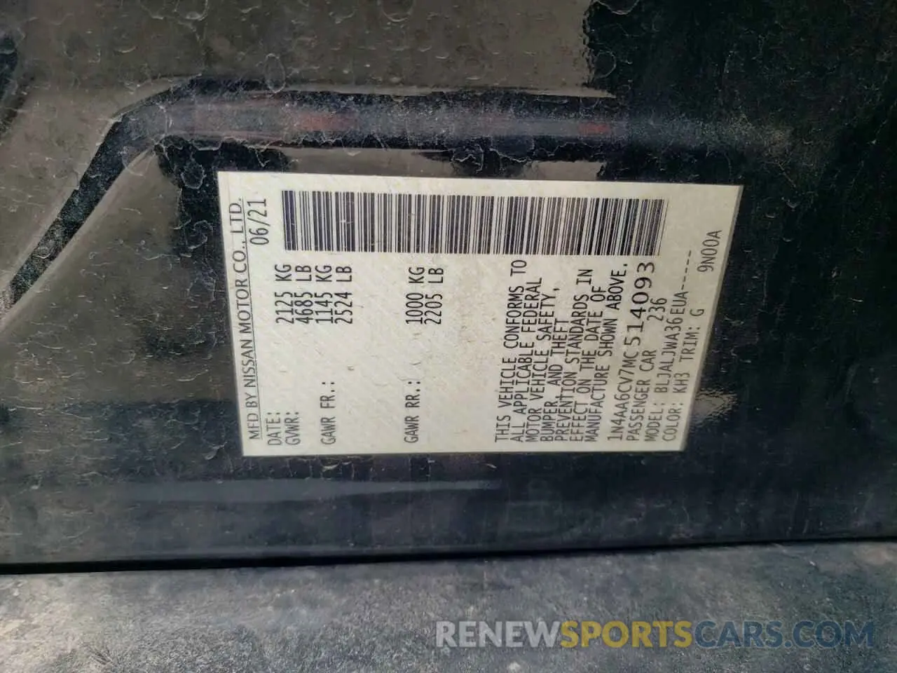 12 Photograph of a damaged car 1N4AA6CV7MC514093 NISSAN MAXIMA 2021