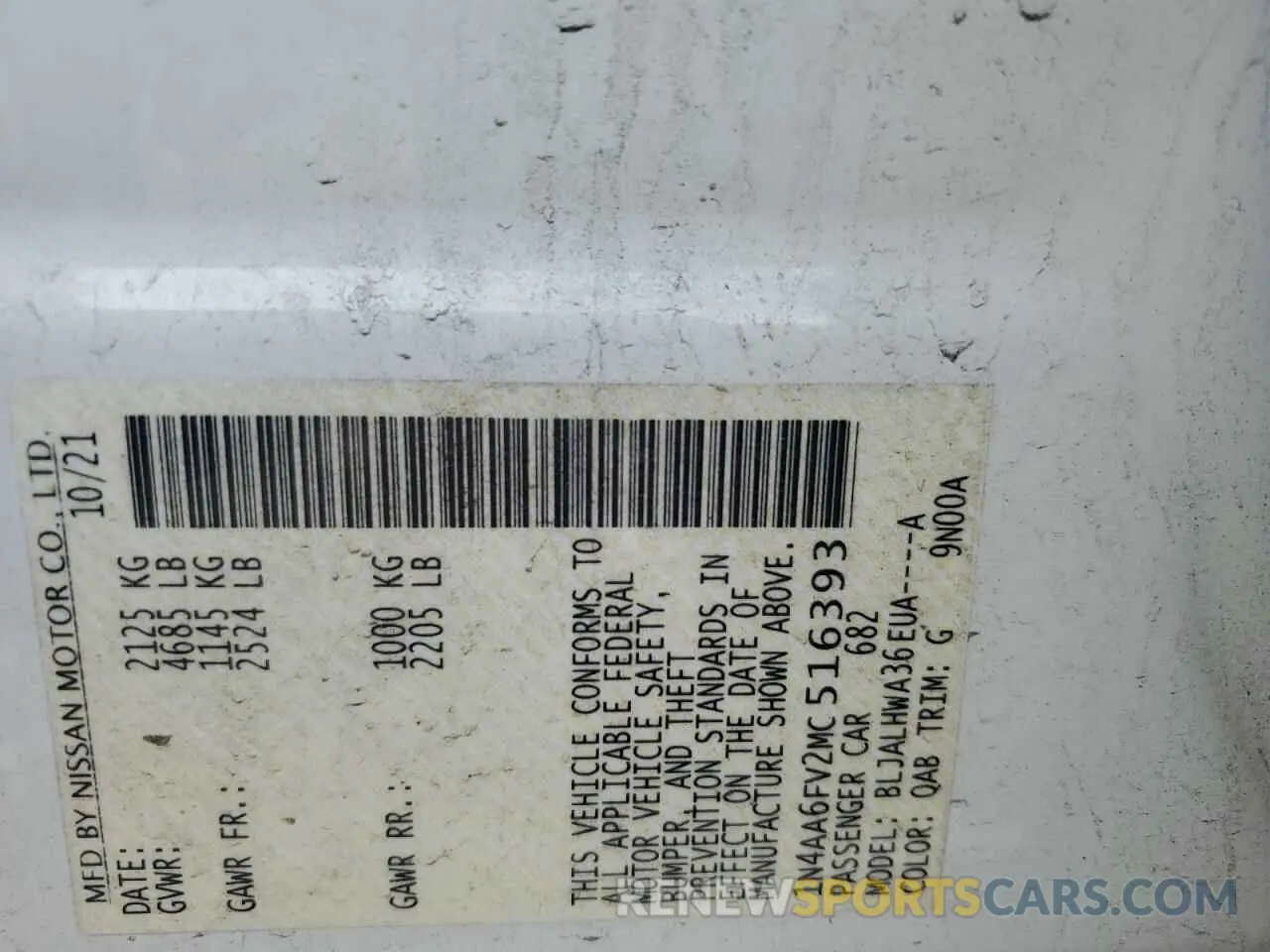 12 Photograph of a damaged car 1N4AA6FV2MC516393 NISSAN MAXIMA 2021