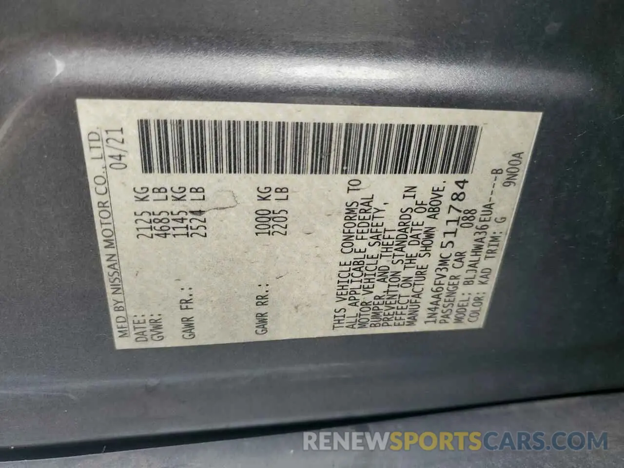 13 Photograph of a damaged car 1N4AA6FV3MC511784 NISSAN MAXIMA 2021