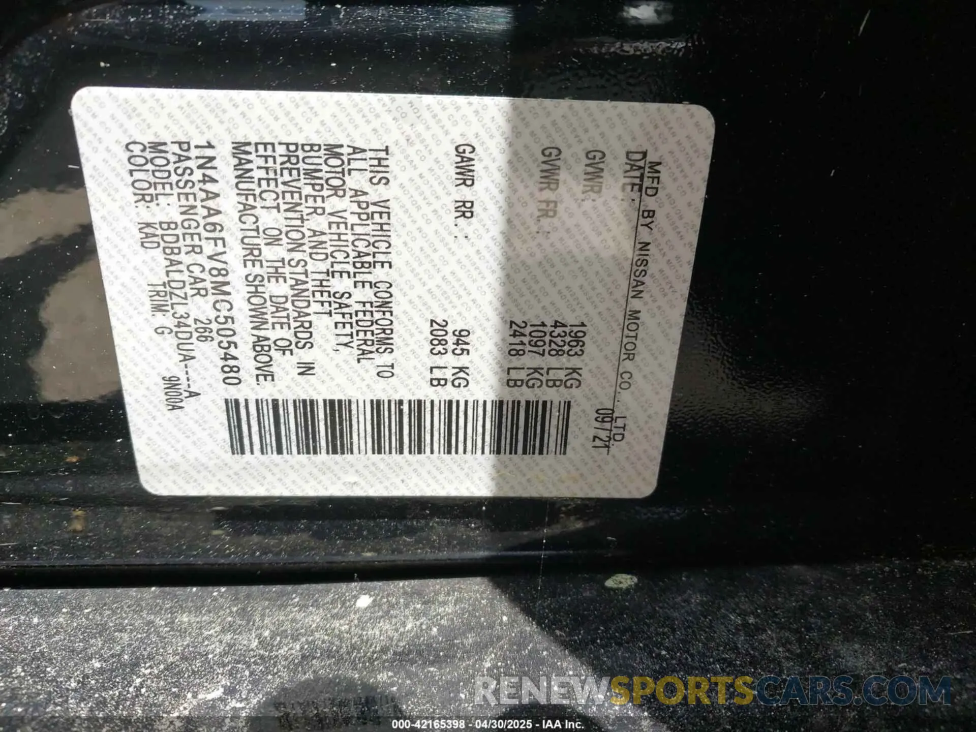 9 Photograph of a damaged car 1N4AA6FV8MC505480 NISSAN MAXIMA 2021