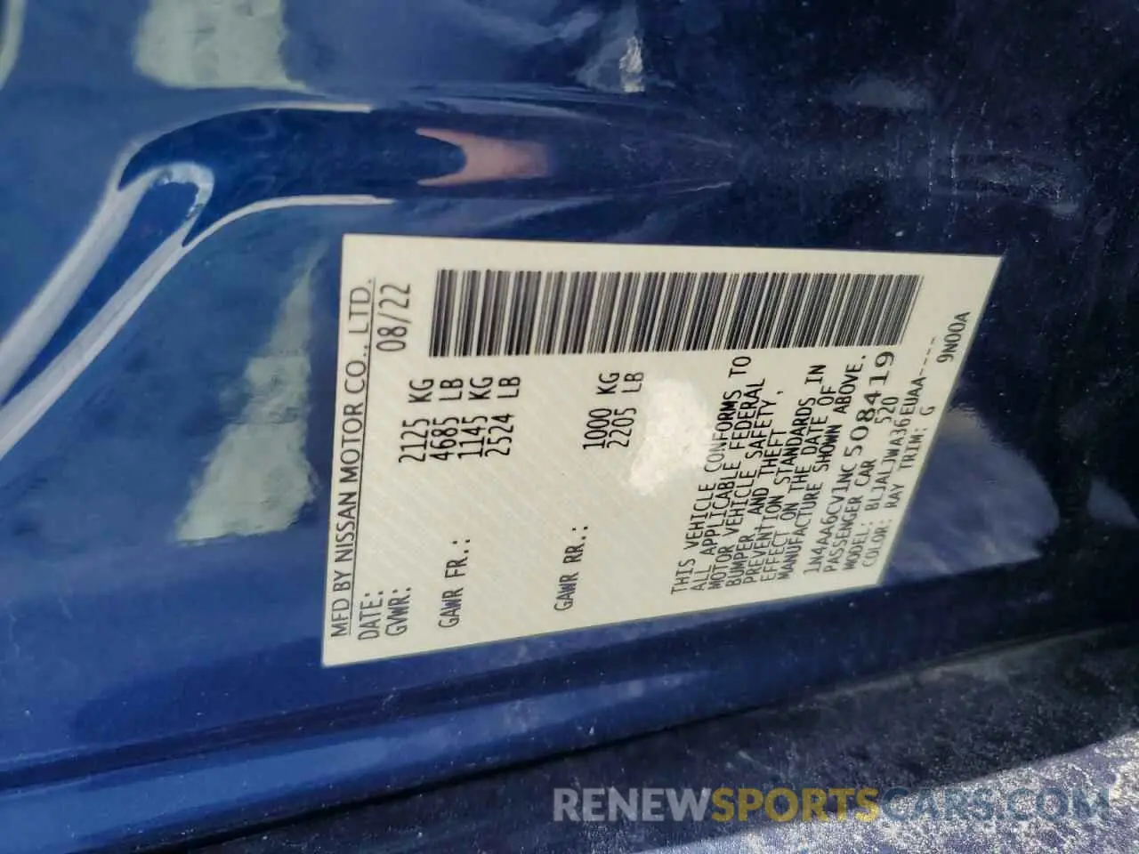 12 Photograph of a damaged car 1N4AA6CV1NC508419 NISSAN MAXIMA 2022