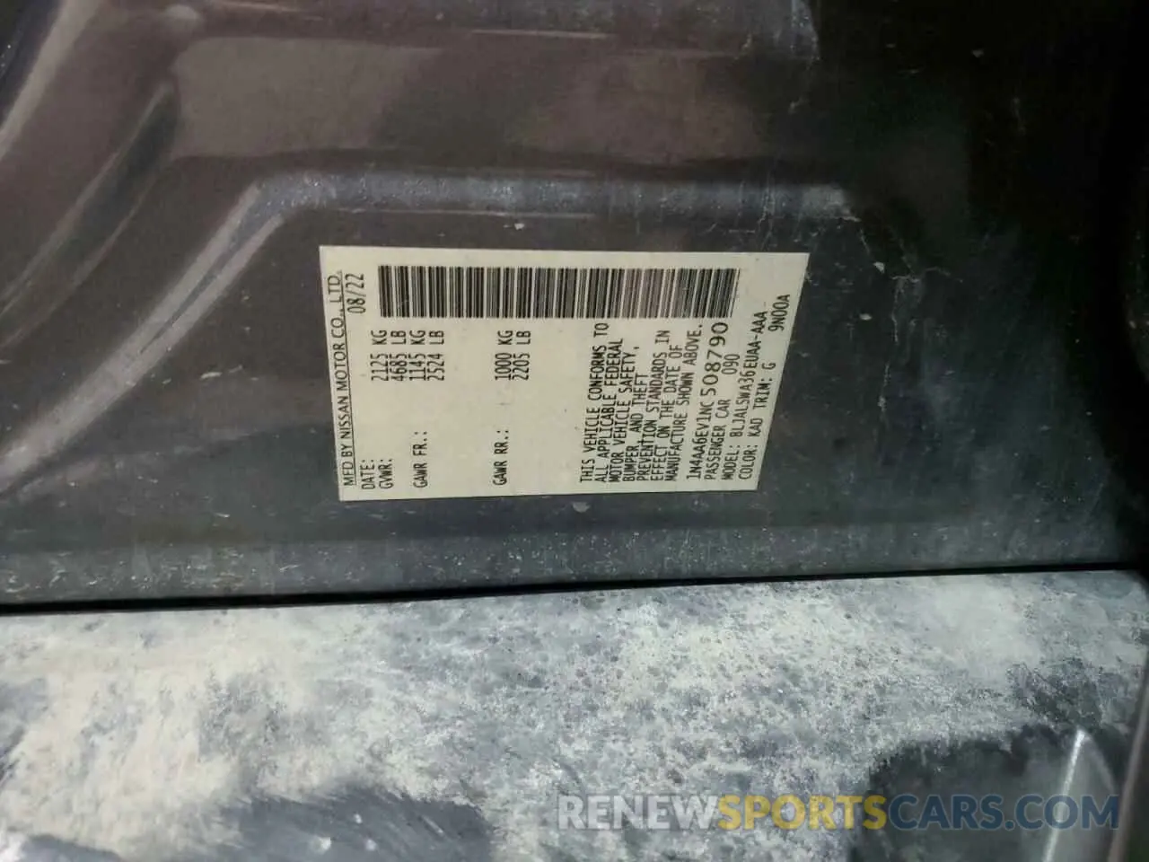12 Photograph of a damaged car 1N4AA6EV1NC508790 NISSAN MAXIMA 2022