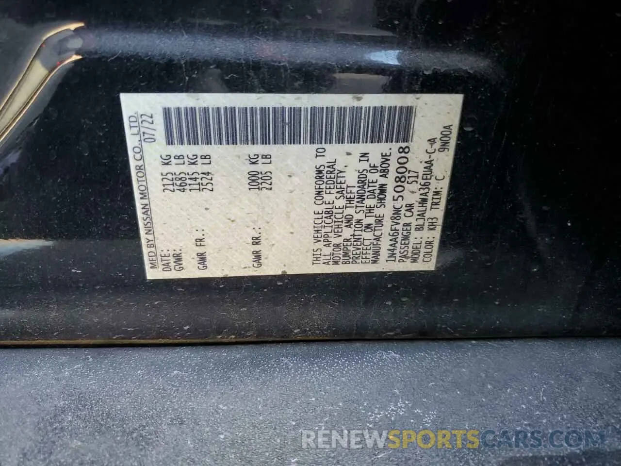 12 Photograph of a damaged car 1N4AA6FV8NC508008 NISSAN MAXIMA 2022