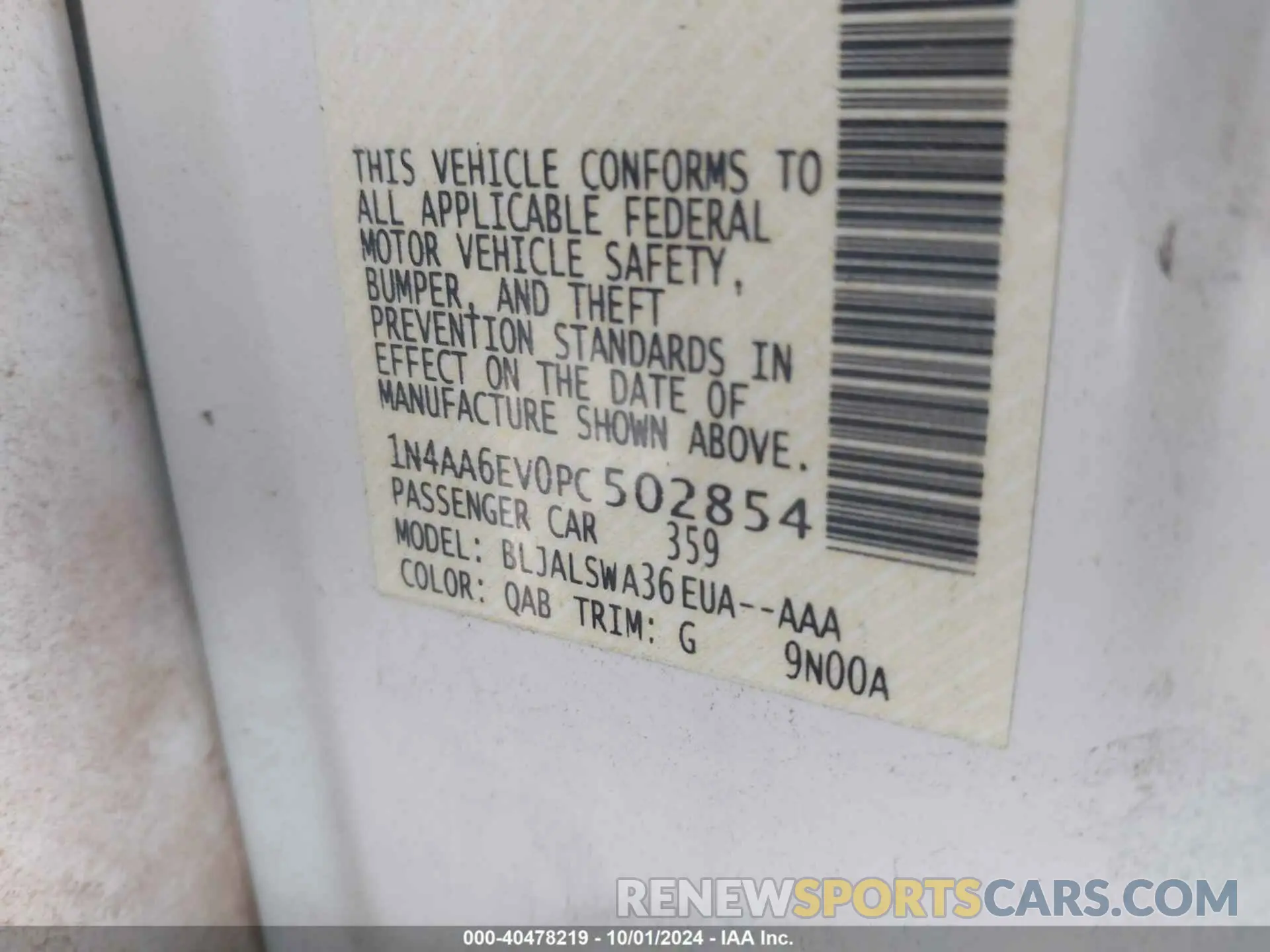 9 Photograph of a damaged car 1N4AA6EV0PC502854 NISSAN MAXIMA 2023