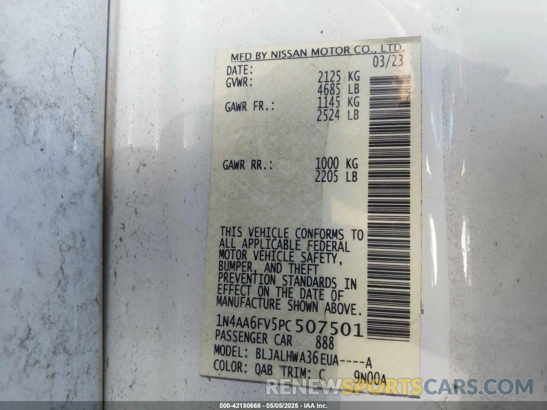 9 Photograph of a damaged car 1N4AA6FV5PC507501 NISSAN MAXIMA 2023