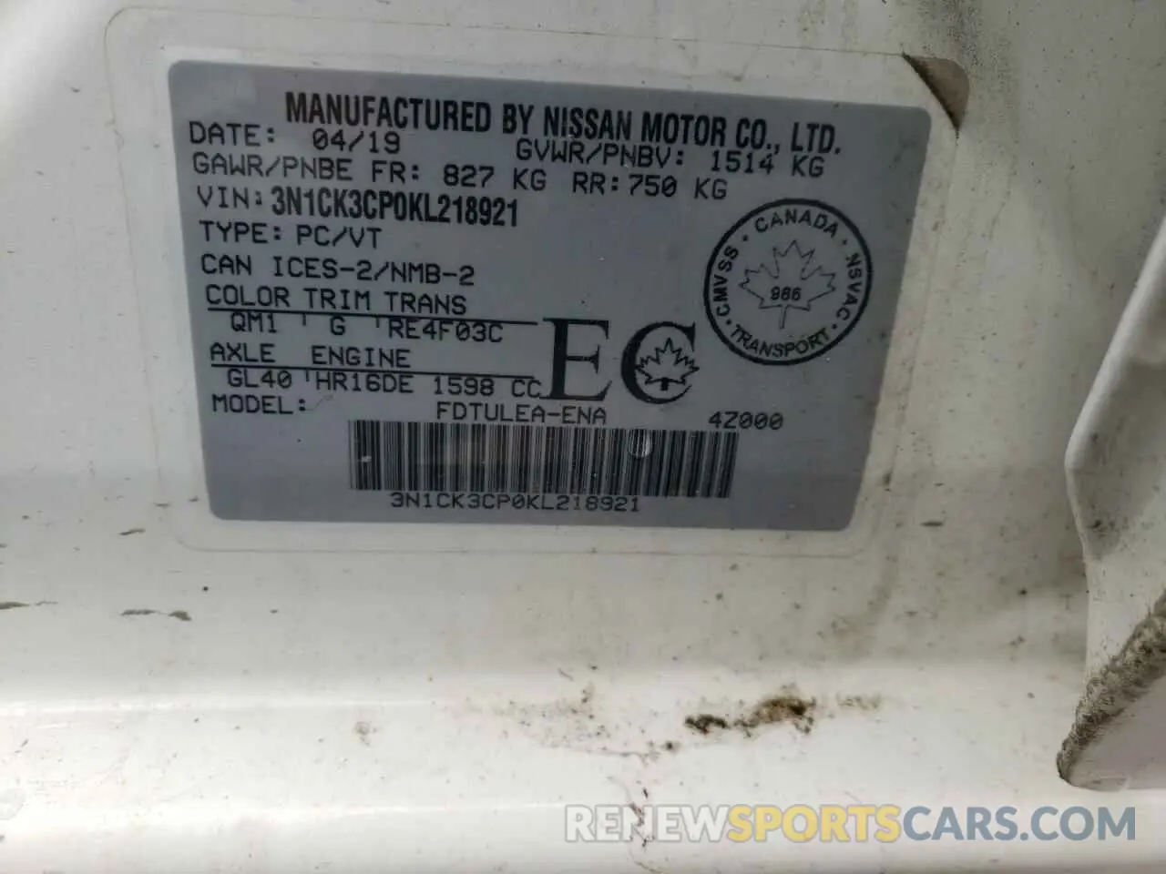 13 Photograph of a damaged car 3N1CK3CP0KL218921 NISSAN MICRA 2019