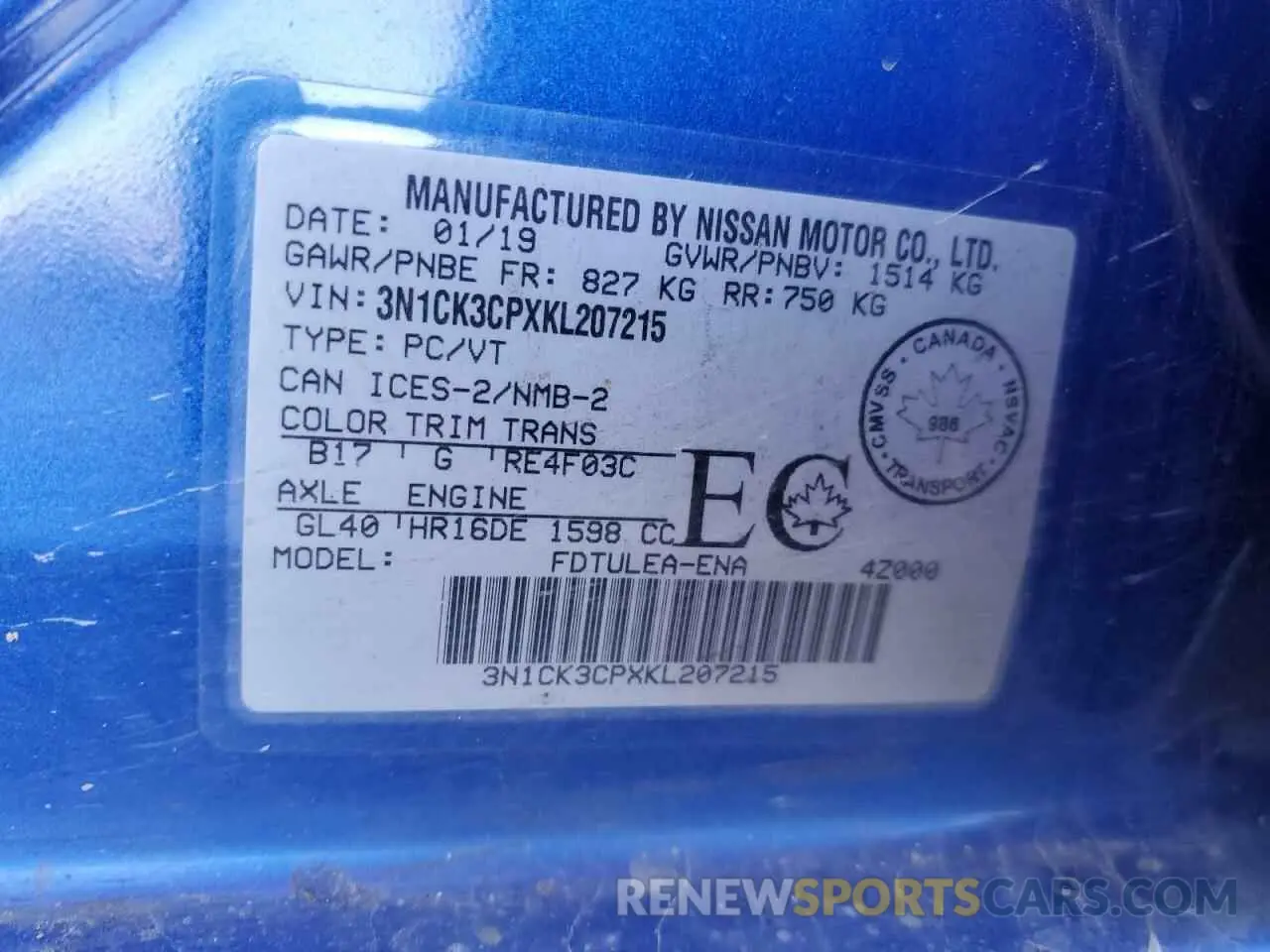 12 Photograph of a damaged car 3N1CK3CPXKL207215 NISSAN MICRA 2019