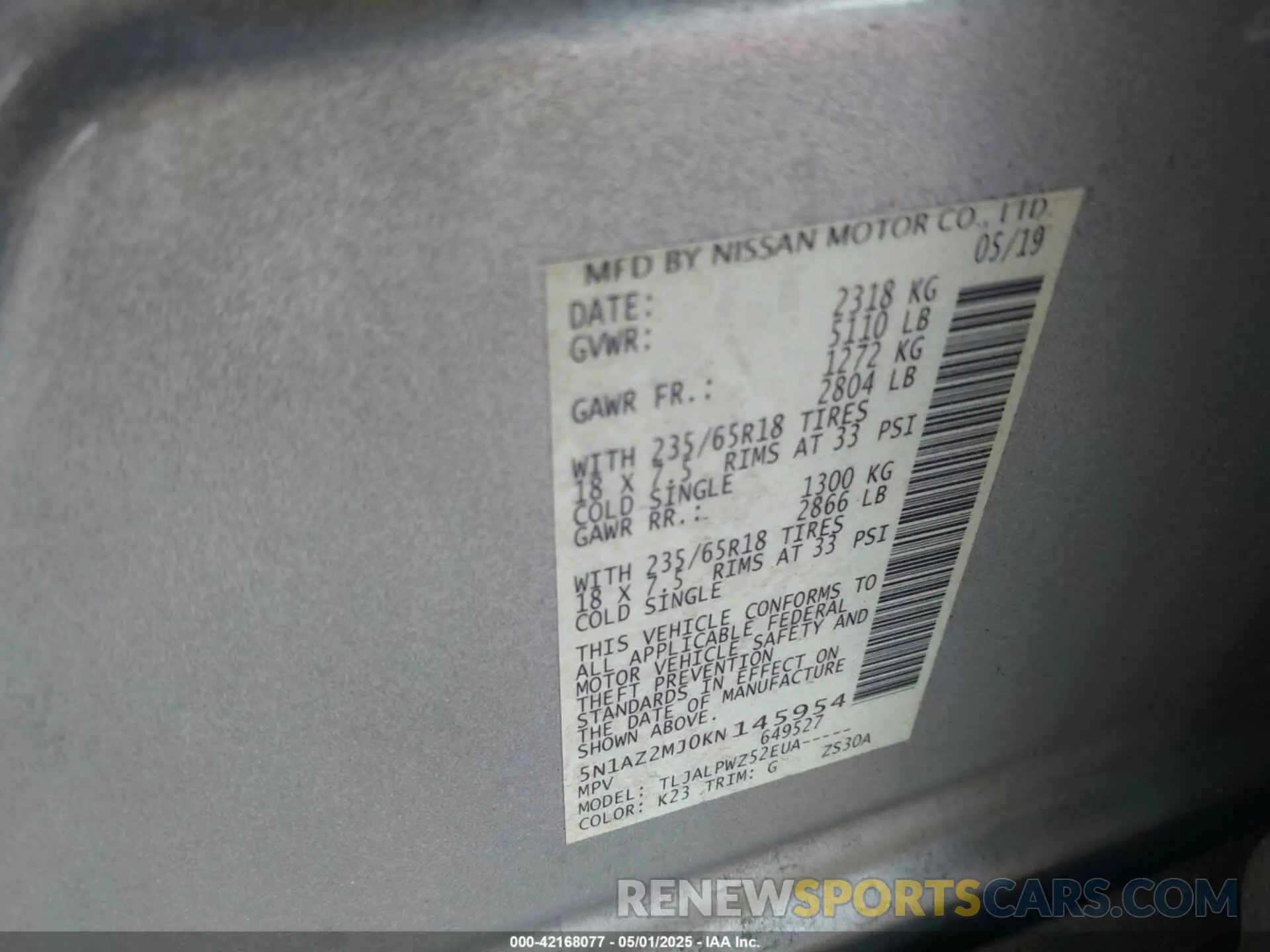 9 Photograph of a damaged car 5N1AZ2MJ0KN145954 NISSAN MURANO 2019